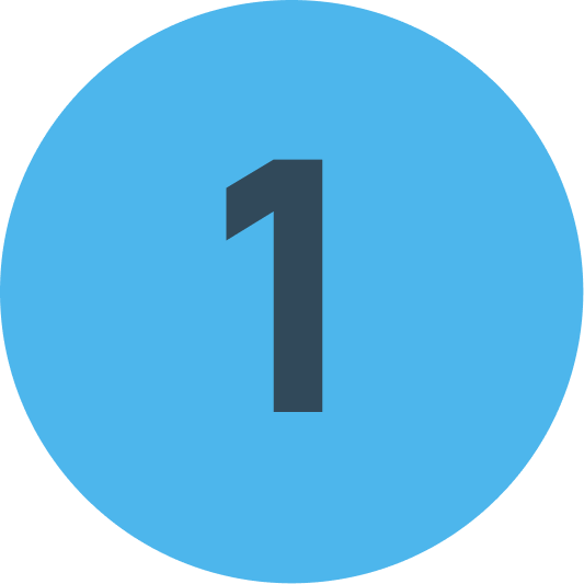 A simple blue circular icon displaying the number one, used to mark the first step in a process.