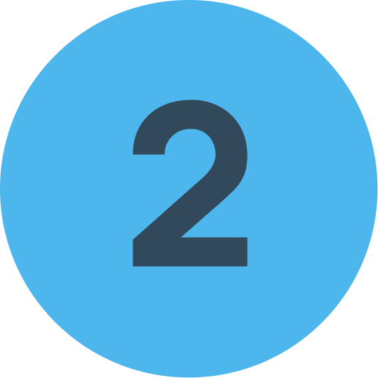 A simple blue circular icon displaying the number two, used to mark the second step in a process.