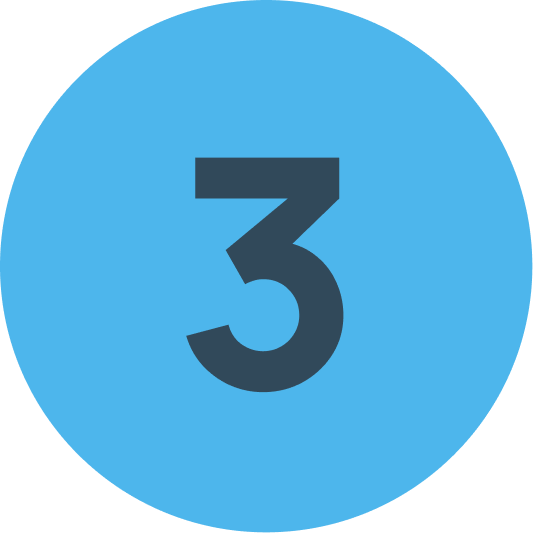 A simple blue circular icon displaying the number three, used to mark the third step in a process.