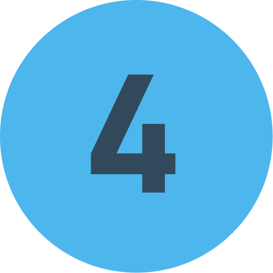 A simple blue circular icon displaying the number four, used to mark the fourth step in a process.