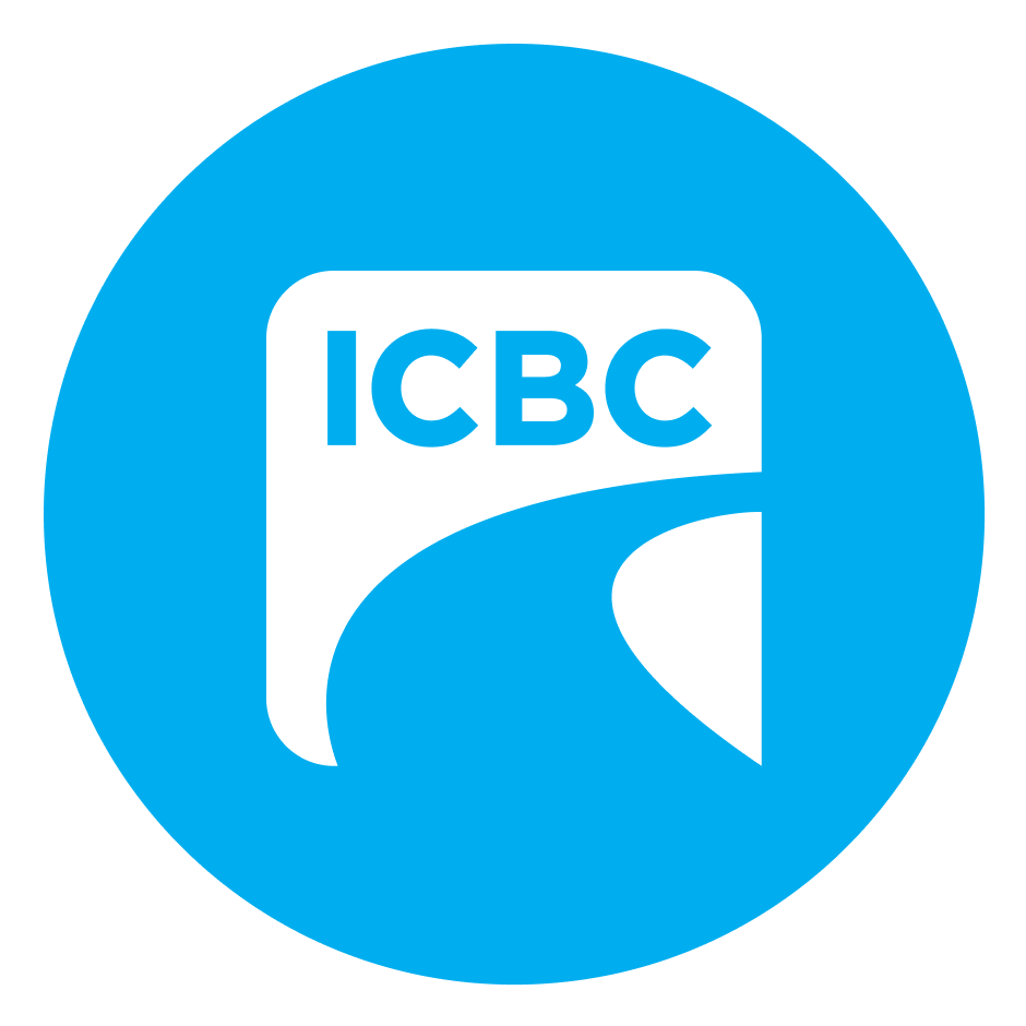 Blue circular icon featuring the ICBC logo, representing auto insurance claims for injury rehabilitation treatment.